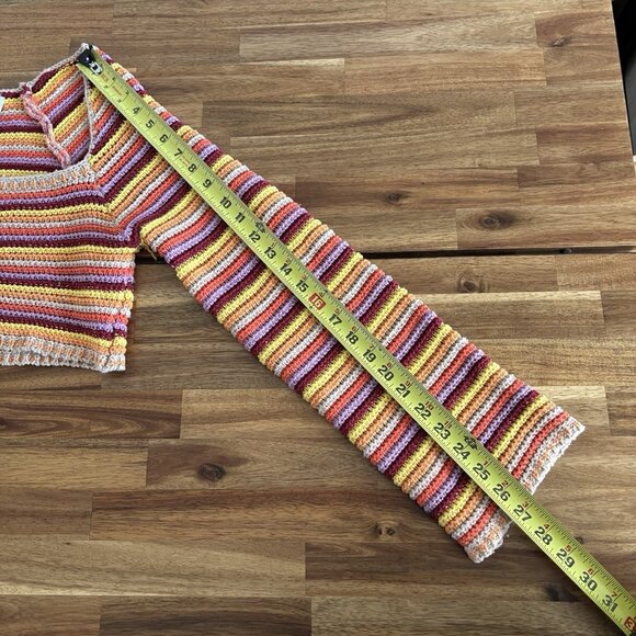 Yellow the Label Womens Crochet Sweater Top Cropped Sz SMALL Hippie Boho Rainbow - Picture 14 of 14